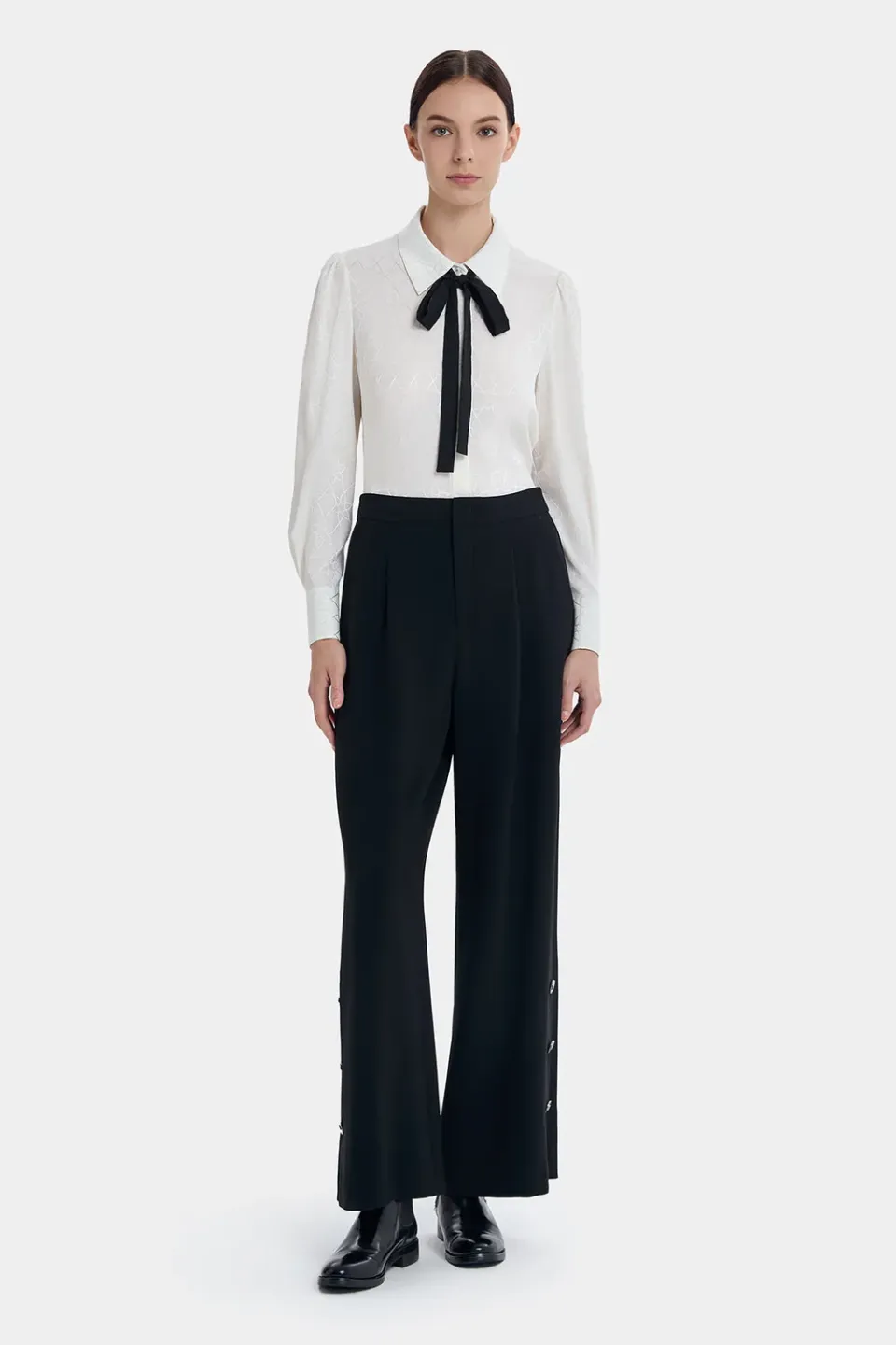 Ports Chic Black Ribbon camicia crema in seta