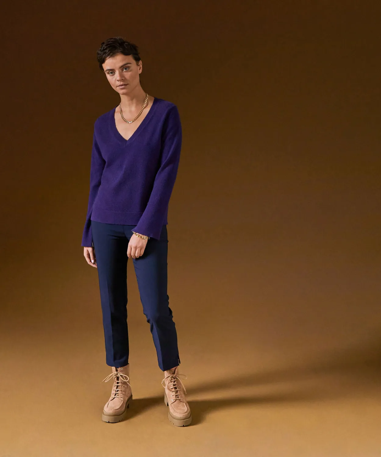 Rodier maglia scollo V cashmere viola scuro taglia M
