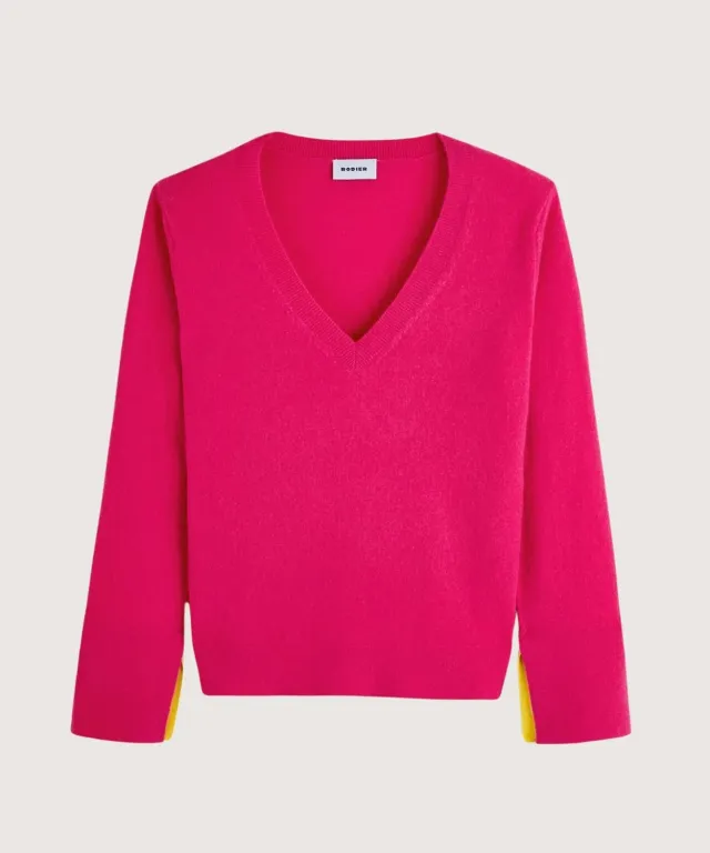 Rodier maglione cashmere scollo V rosa M