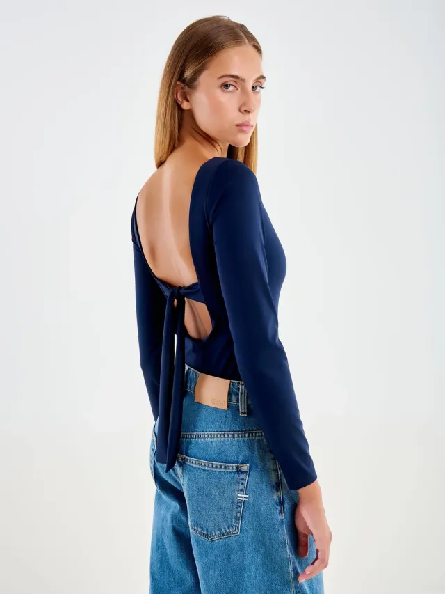 Vicolo Body con Fiocco sul Retro lycra blu