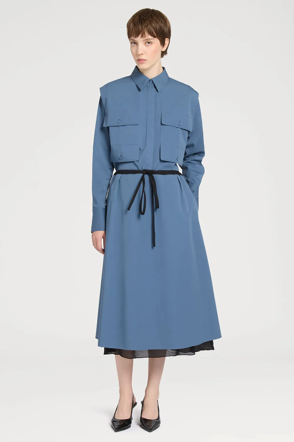 Ports 1961 Blue Skirt gonna blu grigia fiocco nero rifinita