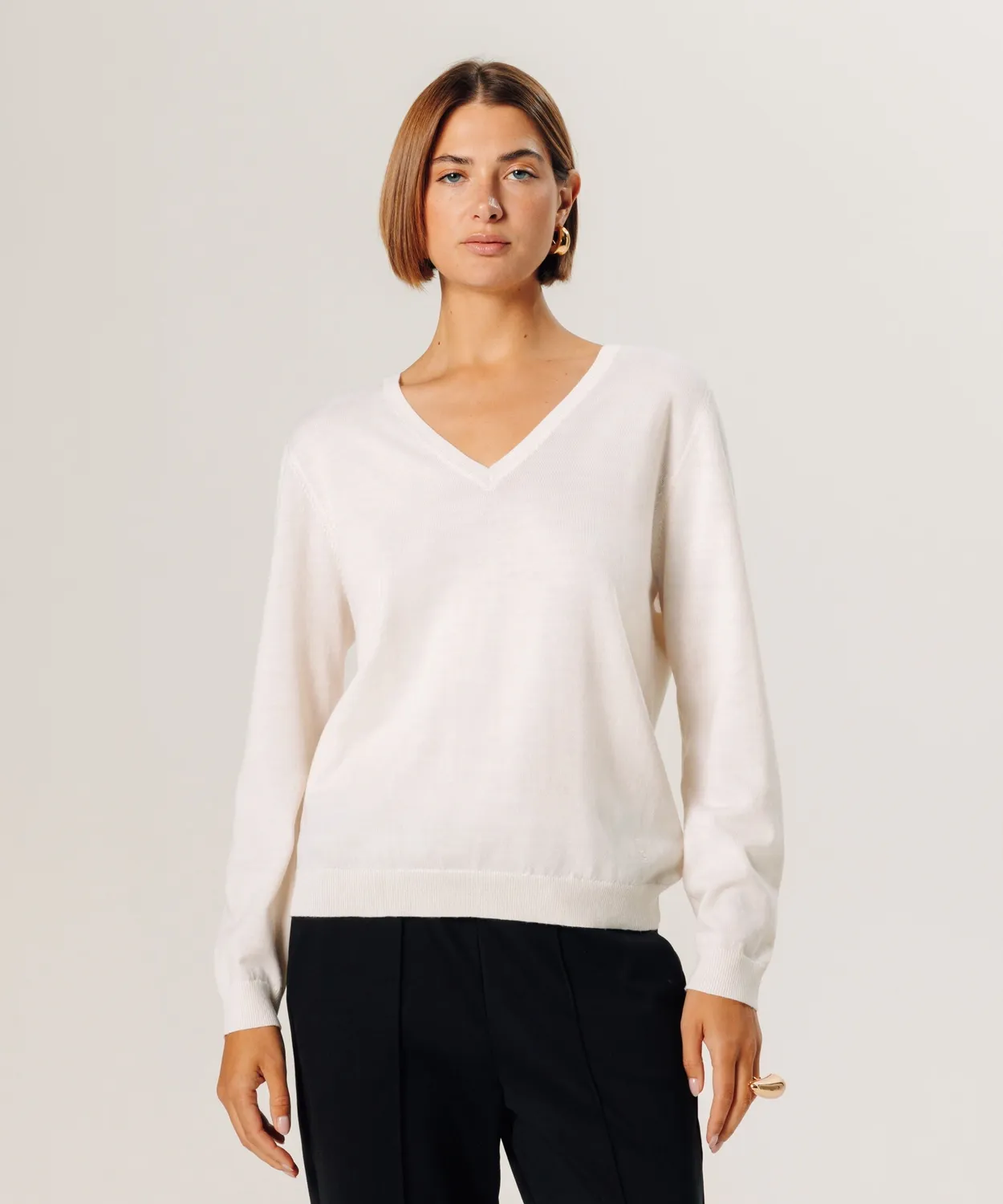 Rodier maglione lana merino scollo a V bianco