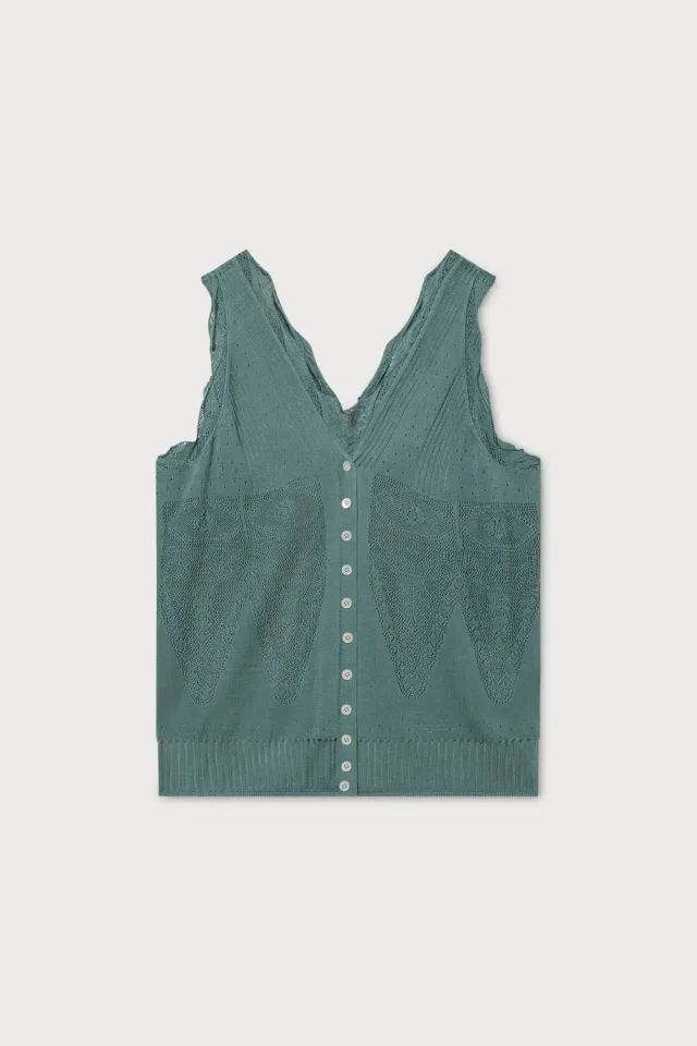 Ports 1961 Openwork Knit Vest gilet trellis scollo V