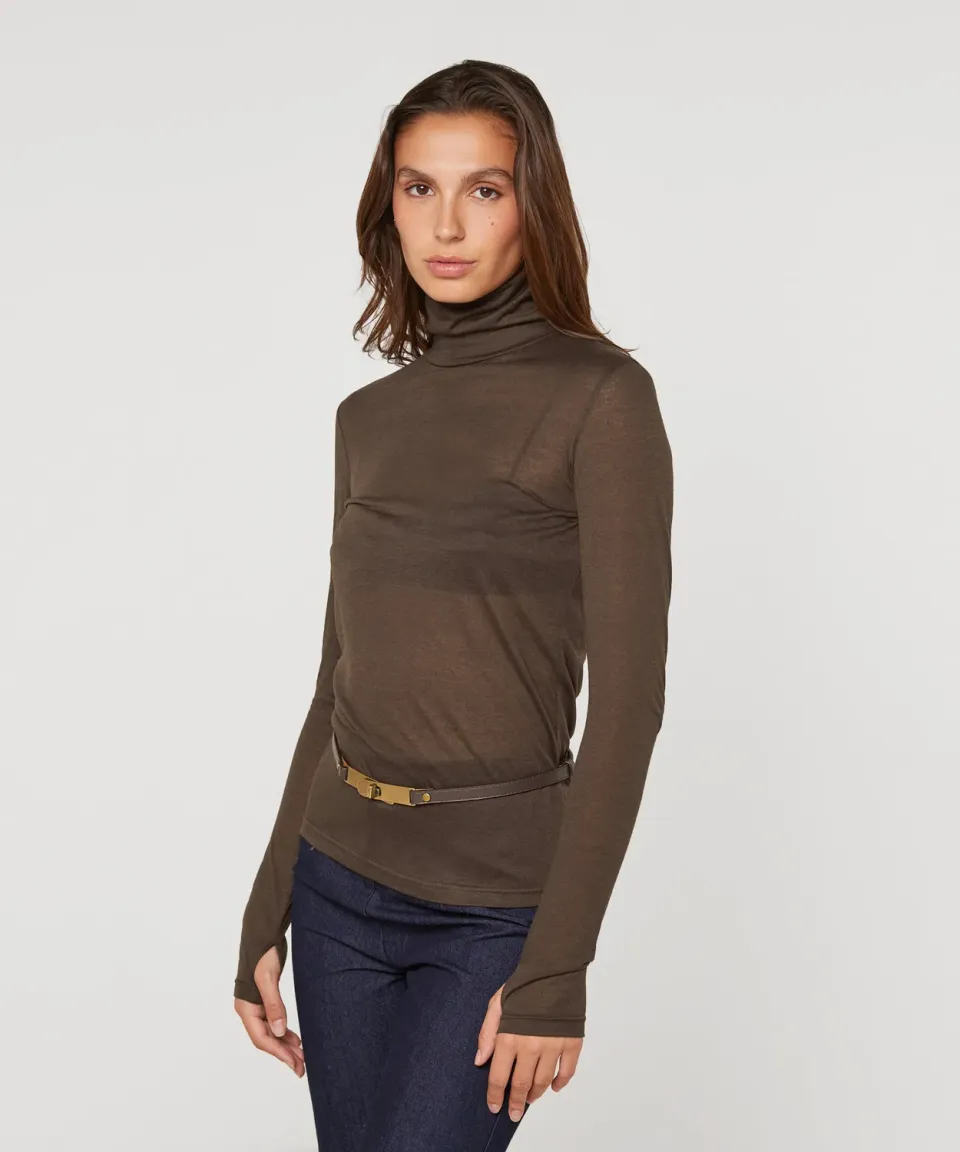 Rodier t-shirt collo alto marrone donna