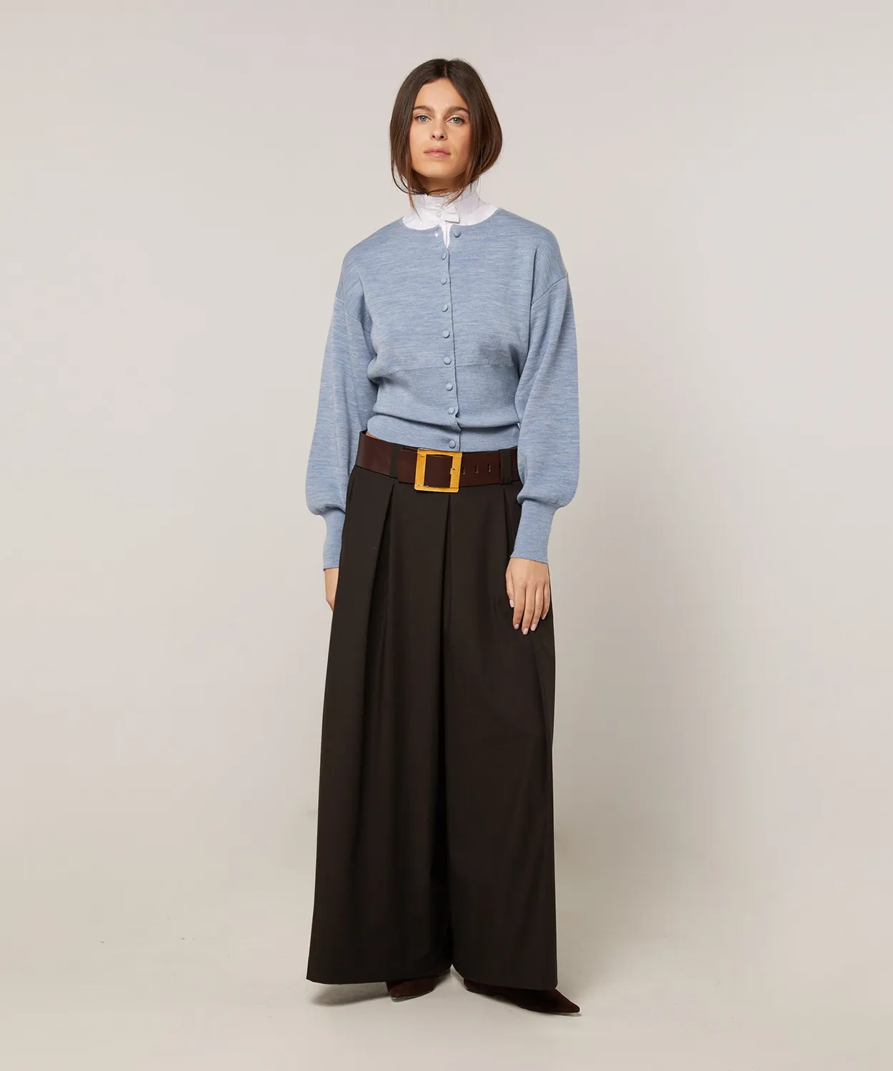 Rodier Cardigan Corto Lana Celeste Maniche Sbuffo