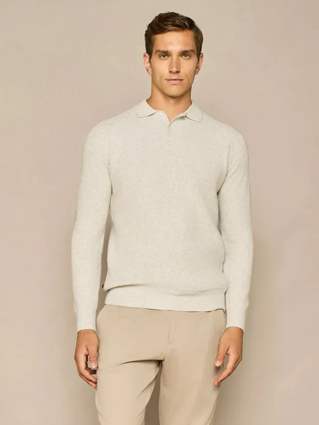 Paul Taylor polo costa inglese misto lana grigio chiaro manica lunga