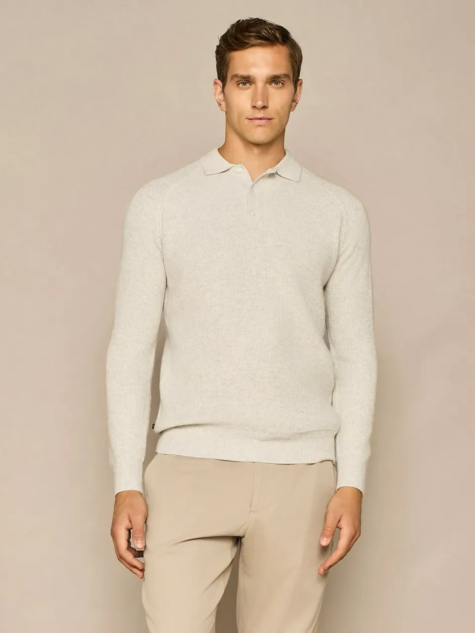 Paul Taylor polo costa inglese misto lana grigio chiaro manica lunga