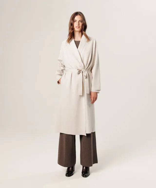 Rodier cappotto lungo maglia bianco ecru con cintura