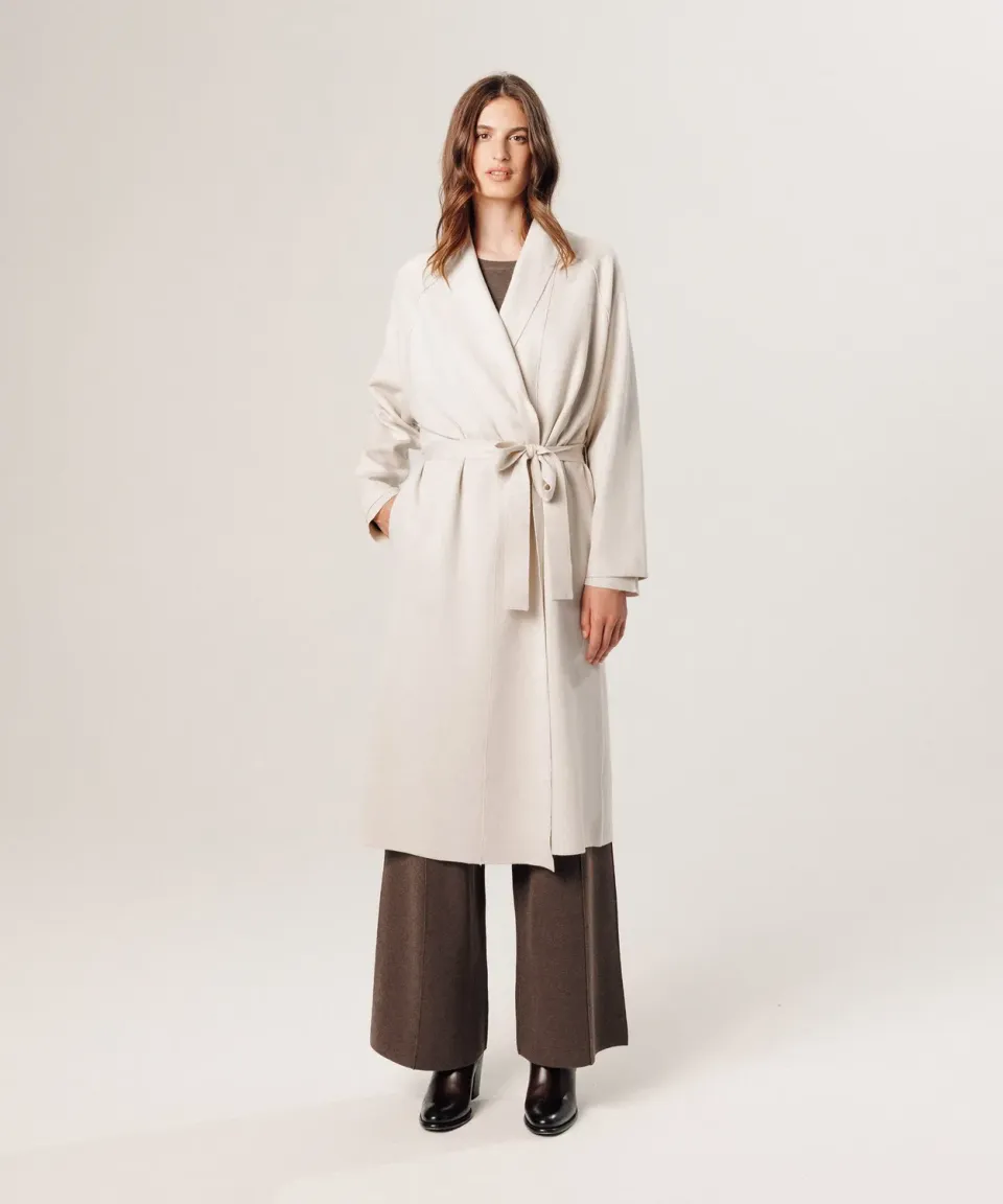 Rodier cappotto lungo maglia bianco ecru con cintura