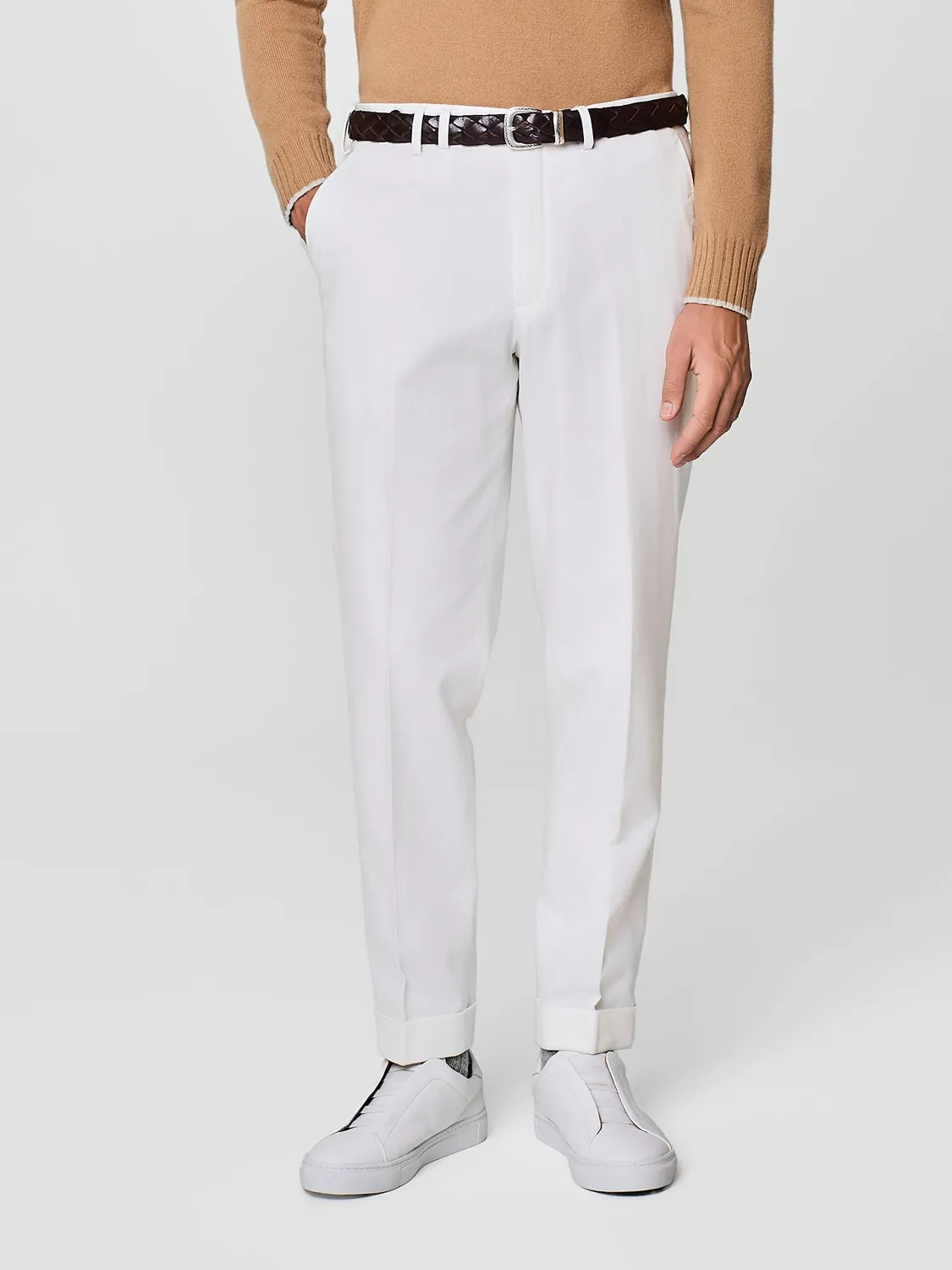 Paul Taylor pantalone wide fit bianco cotone sartoriale