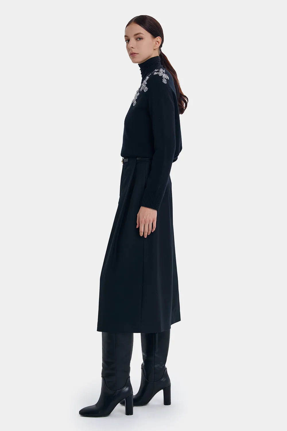PORTS Wool Cashmere A-Line Skirt gonna nera 6 lana