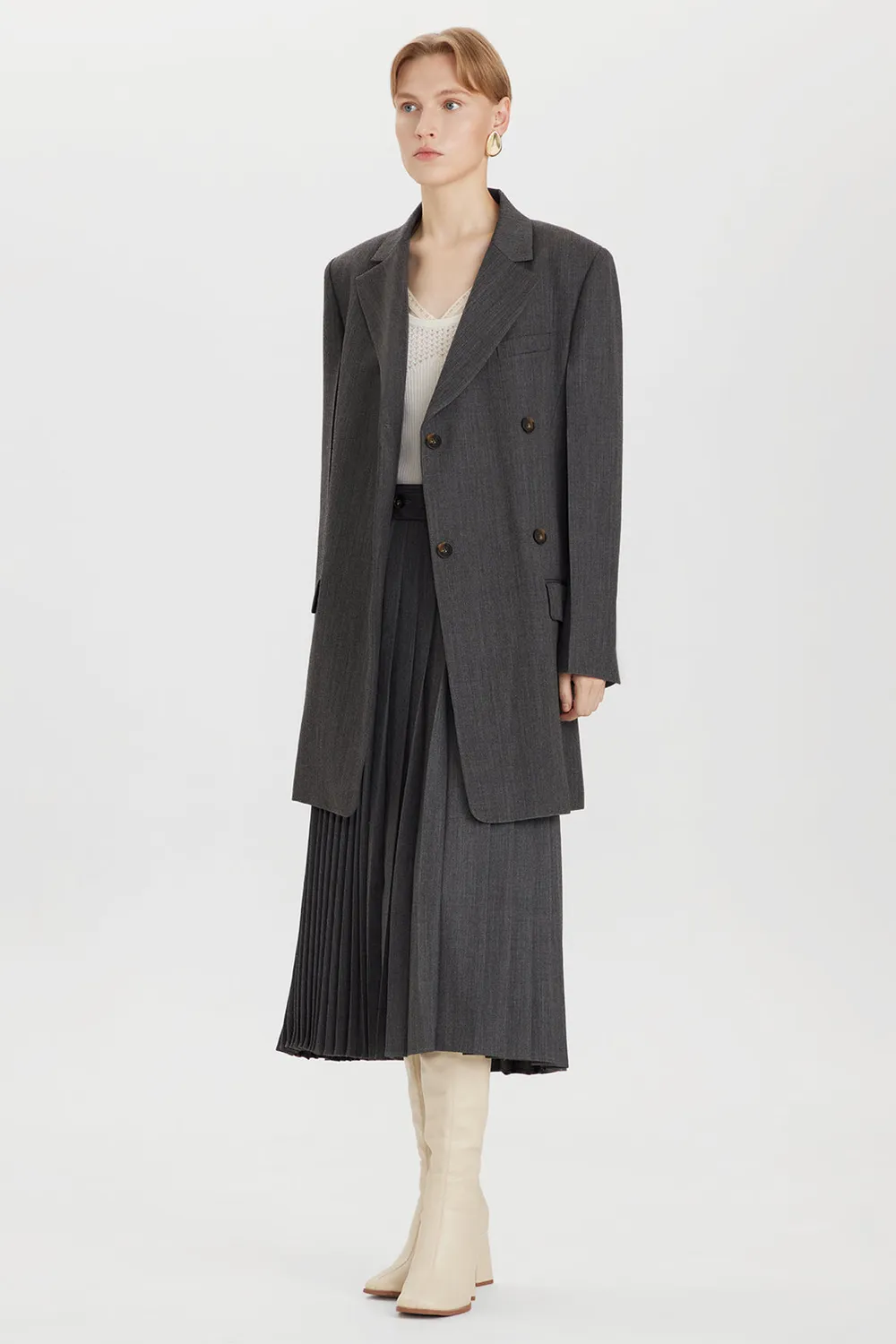PORTS PW426XXL03 gonna plissettata midi grigio lana
