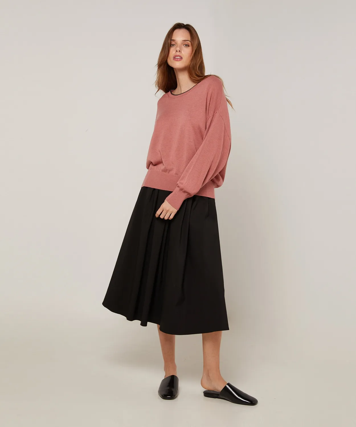 Rodier Maglione girocollo maglia fine bois de rose ampio
