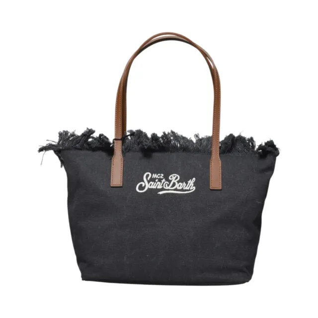 Saint Barth City Bag Mid Fringe borsa denim nero
