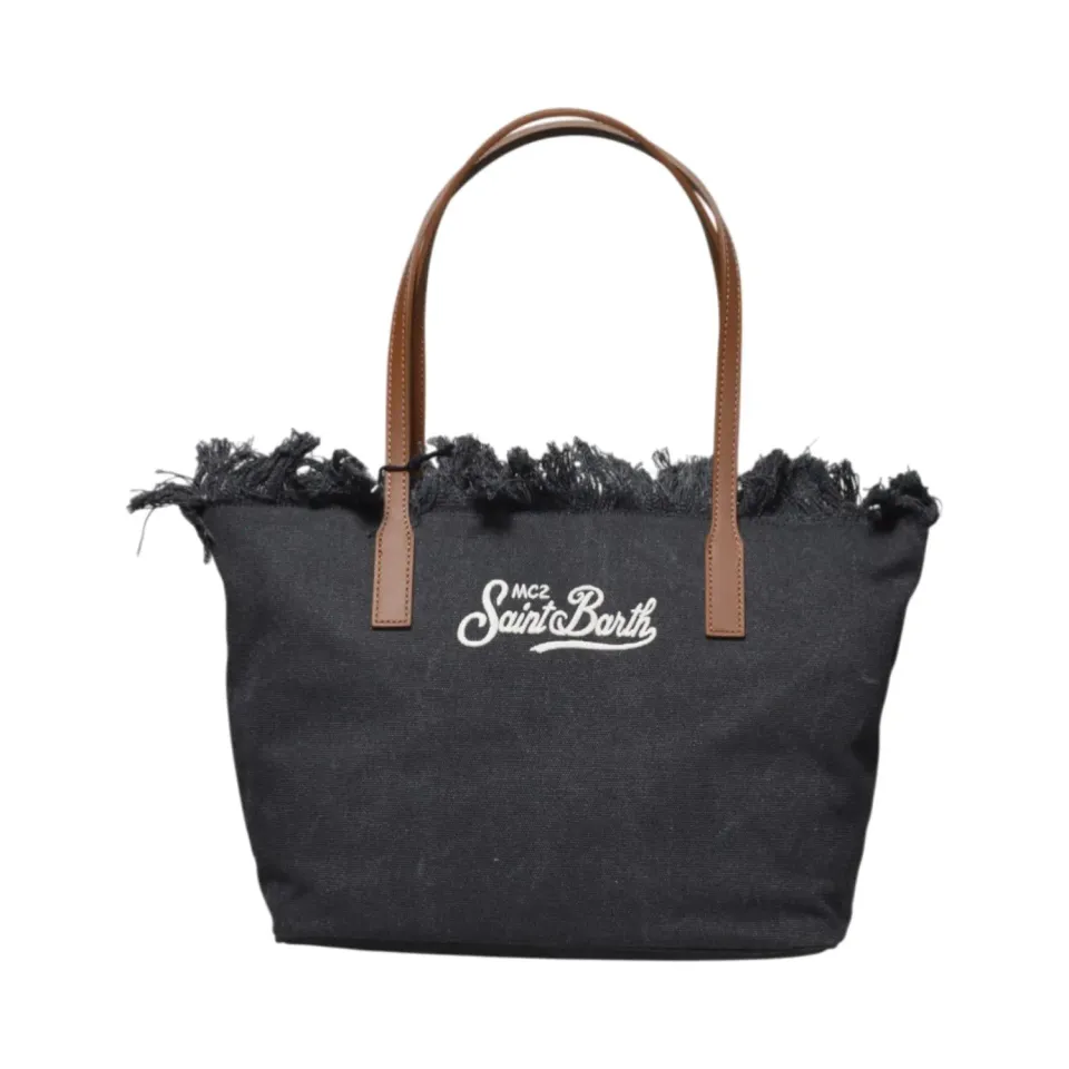 Saint Barth City Bag Mid Fringe borsa denim nero