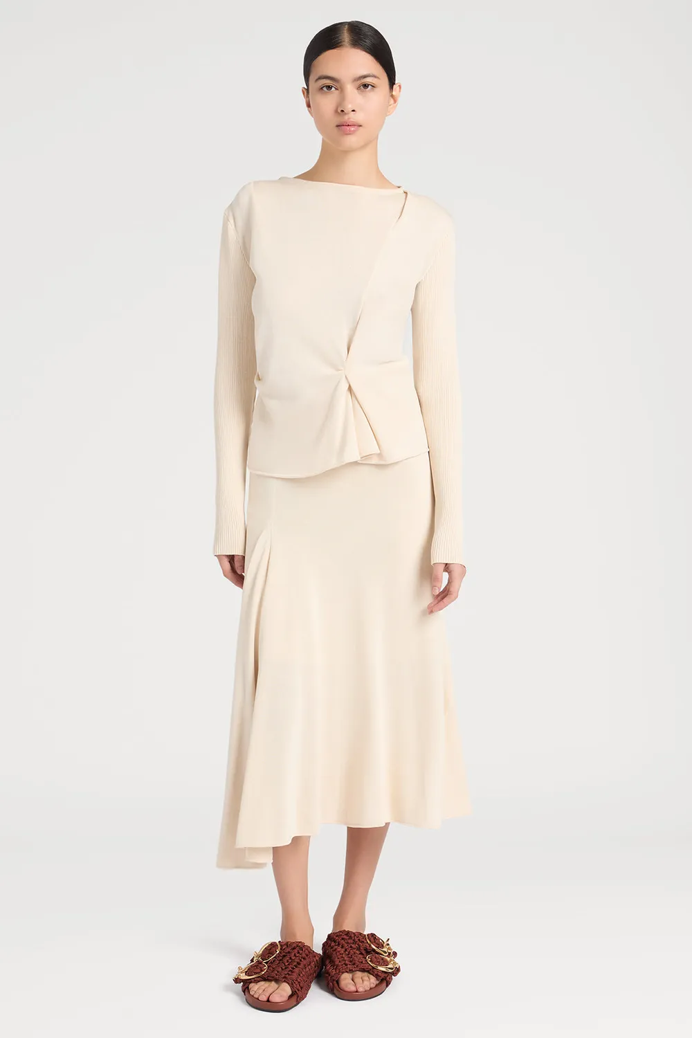 PORTS 1961 Twist Front top avorio maniche lunghe
