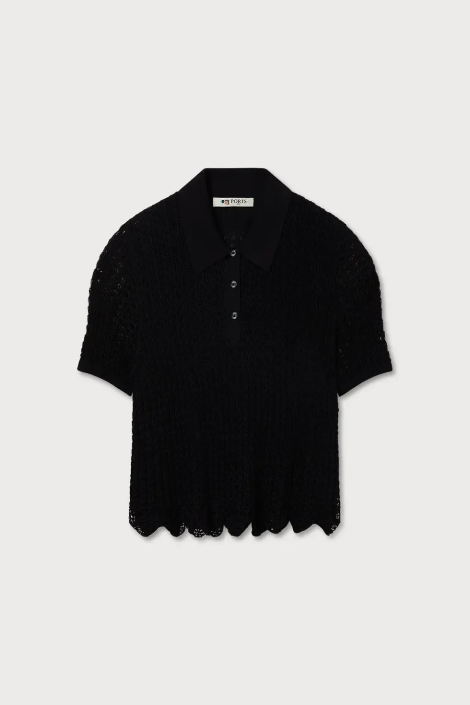 Ports Openwork Polo top donna maglia nera traforata S