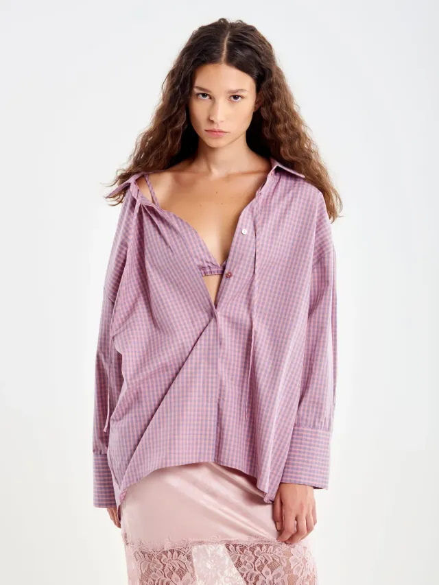 Vicolo Set camicia reggiseno quadretti cipria taglia S