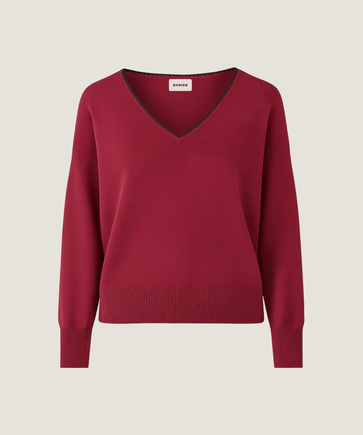 Rodier Maglione scollo a V granata maglia fine