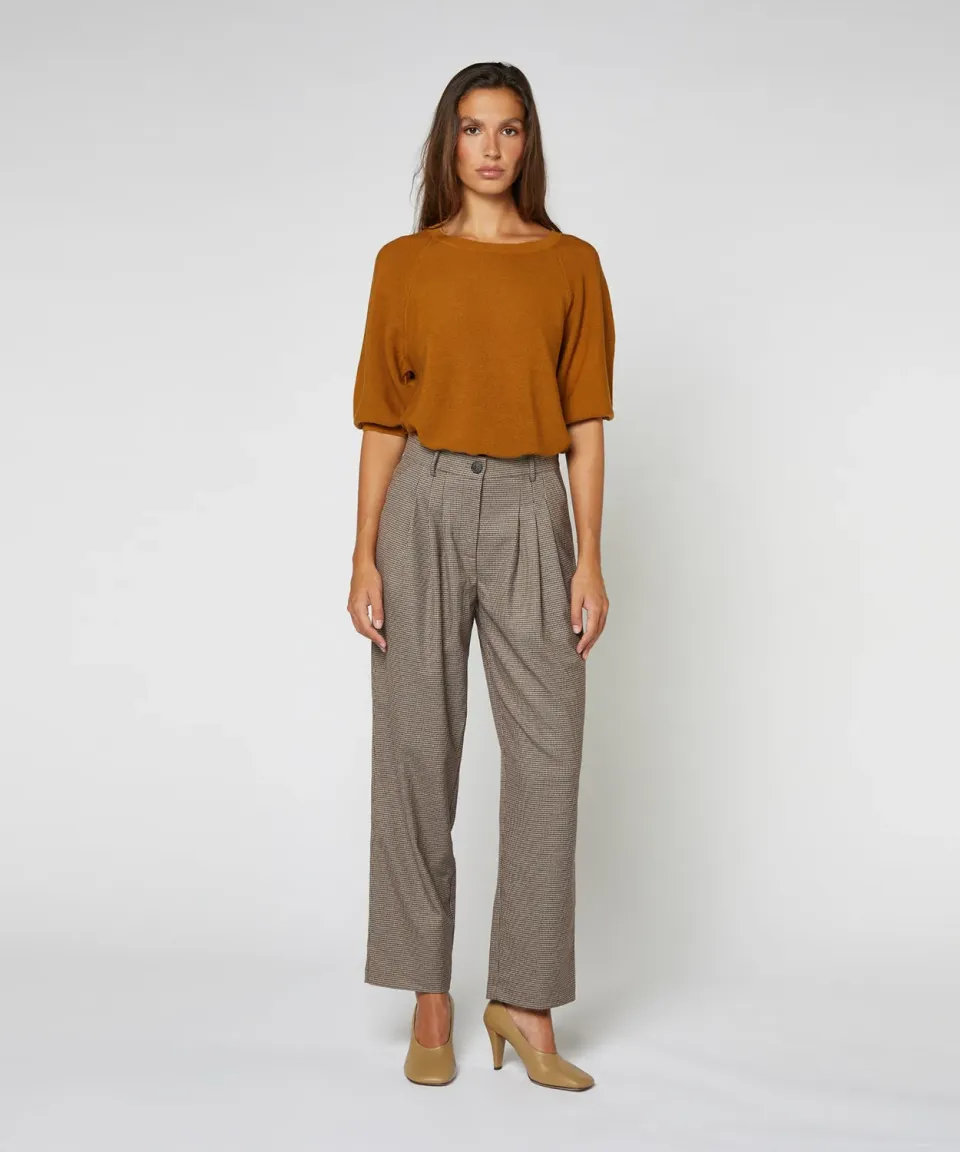 Rodier Pantaloni pied-de-poule marrone vita alta carota