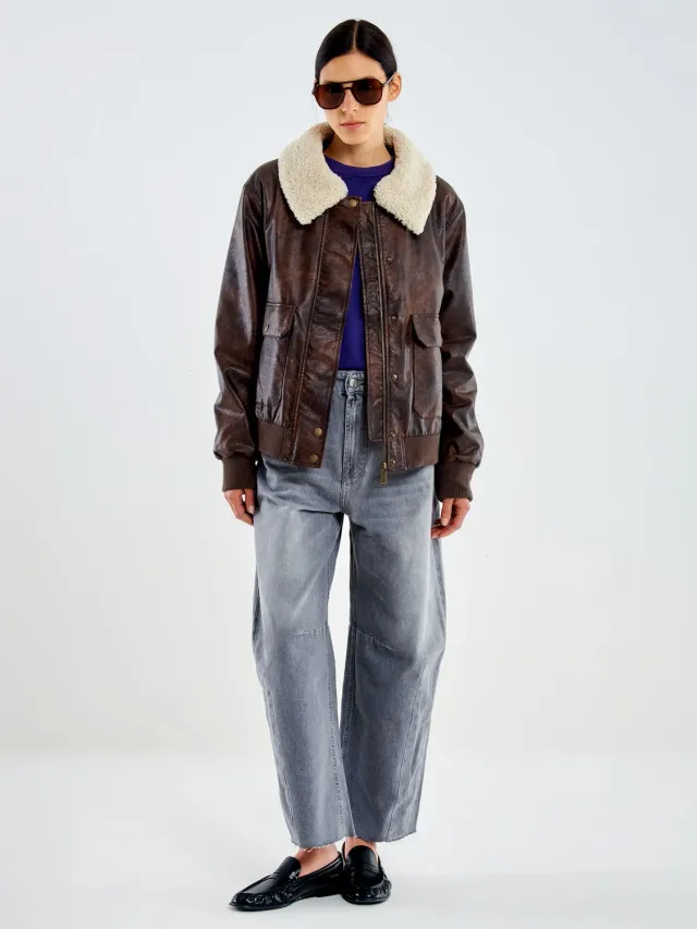 Vicolo Bomber Vintage Fondente Collo Pelo