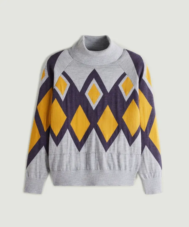 Rodier Dolcevita jacquard merino rombi grigio topo