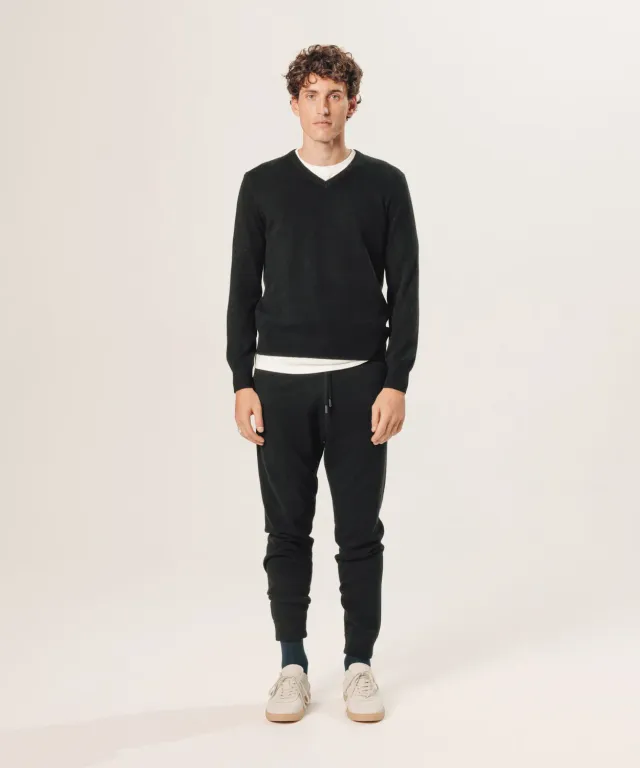 Rodier maglione cashmere scollo V uomo nero 2 fili