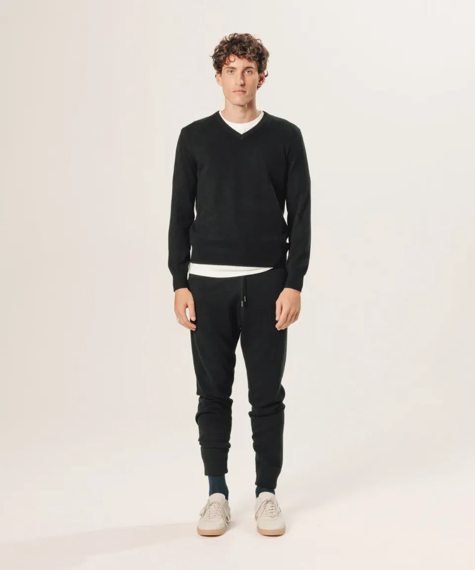Rodier maglione cashmere scollo V uomo nero 2 fili