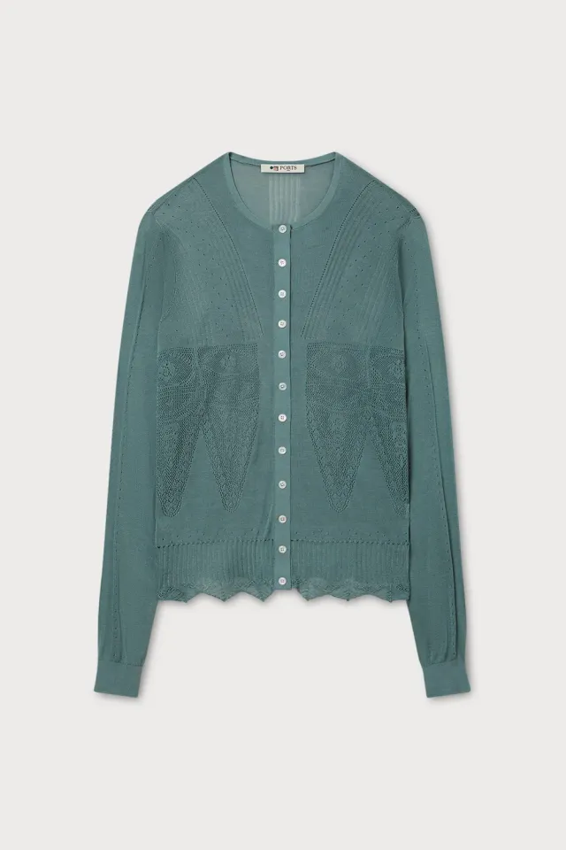 PORTS cardigan traforato verde trellis con bottoni