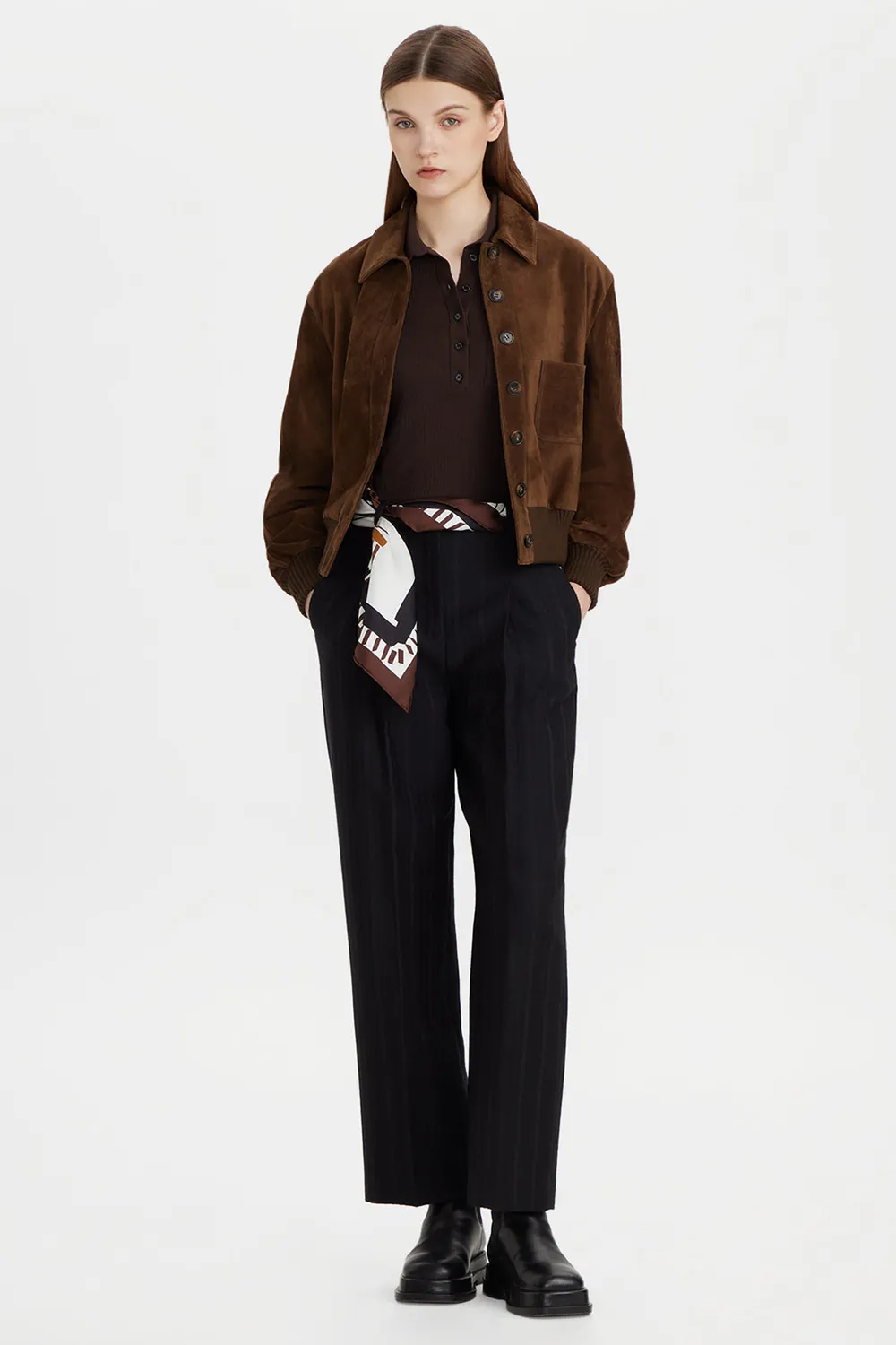 PORTS 1961 maglione polo lana a coste cioccolato