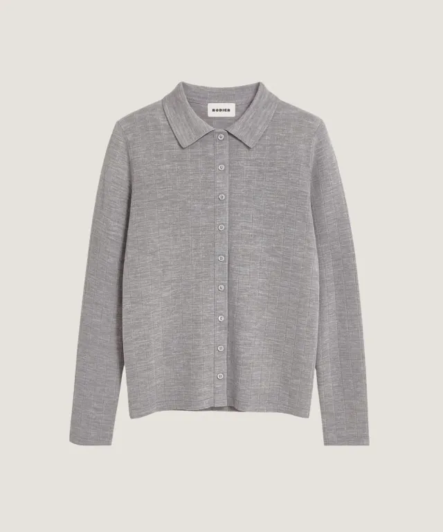 Rodier camicia lana grigio chiaro maglia plissettata