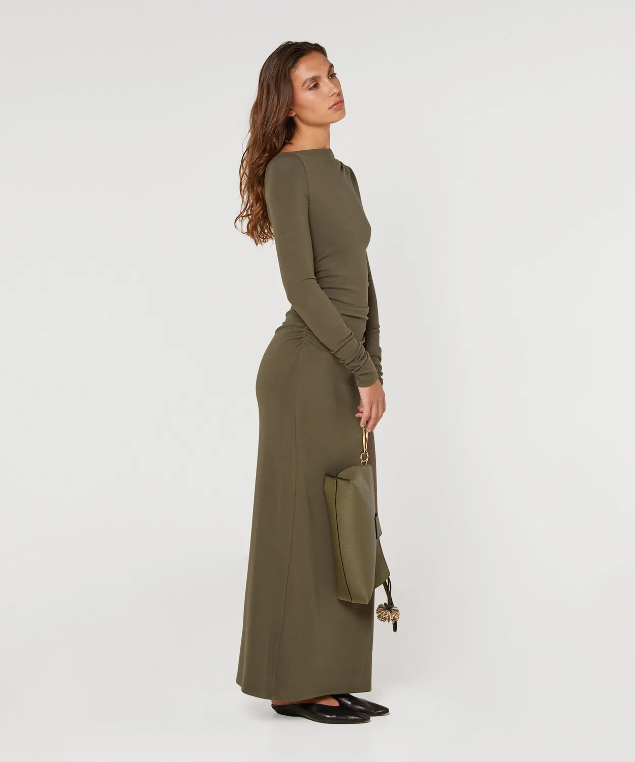 Rodier Abito Lungo Drappeggiato vestito kaki