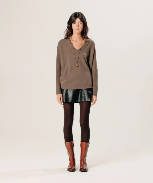 Rodier maglione oversize cashmere scollo V havana