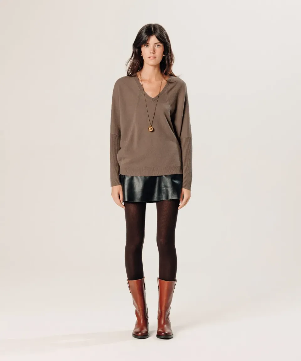 Rodier maglione oversize cashmere scollo V havana