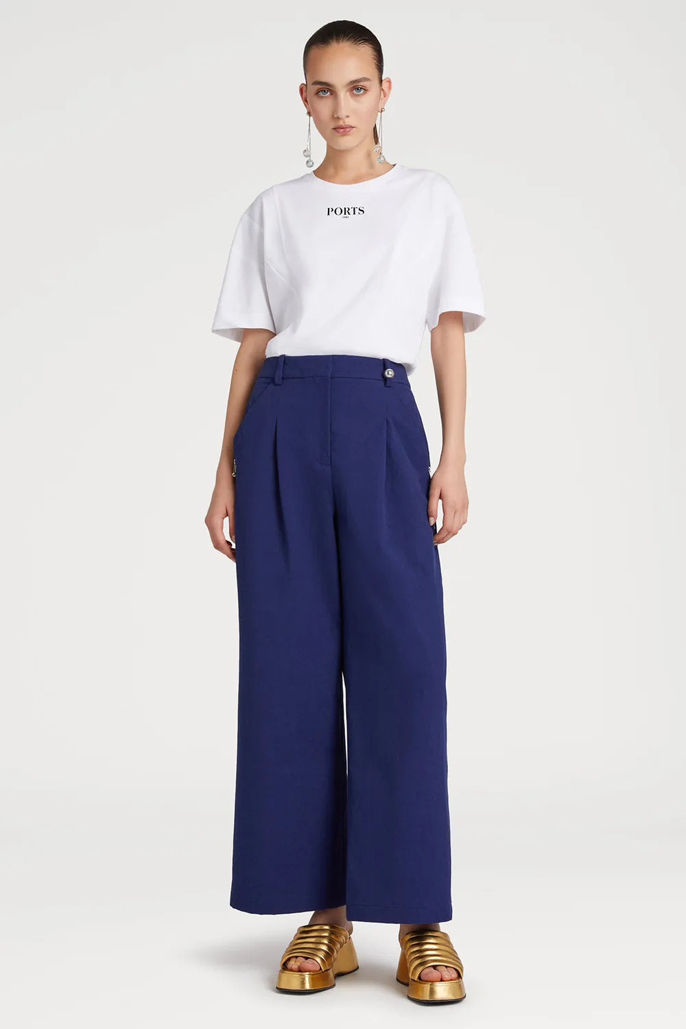 PORTS jersey t-shirt bianco ottico stampa classica