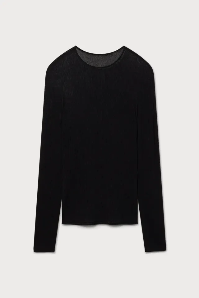 Ports 1961 Black Ribbed top nero coste scollo rotondo