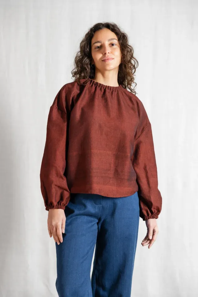 Jyoti Fair Works Chaand rum-raisin blusa cotone