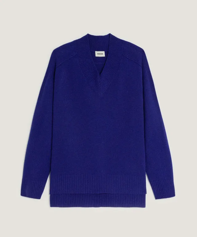 Rodier Maglione Cashmere Scollo V Oversize Blu Oltremare