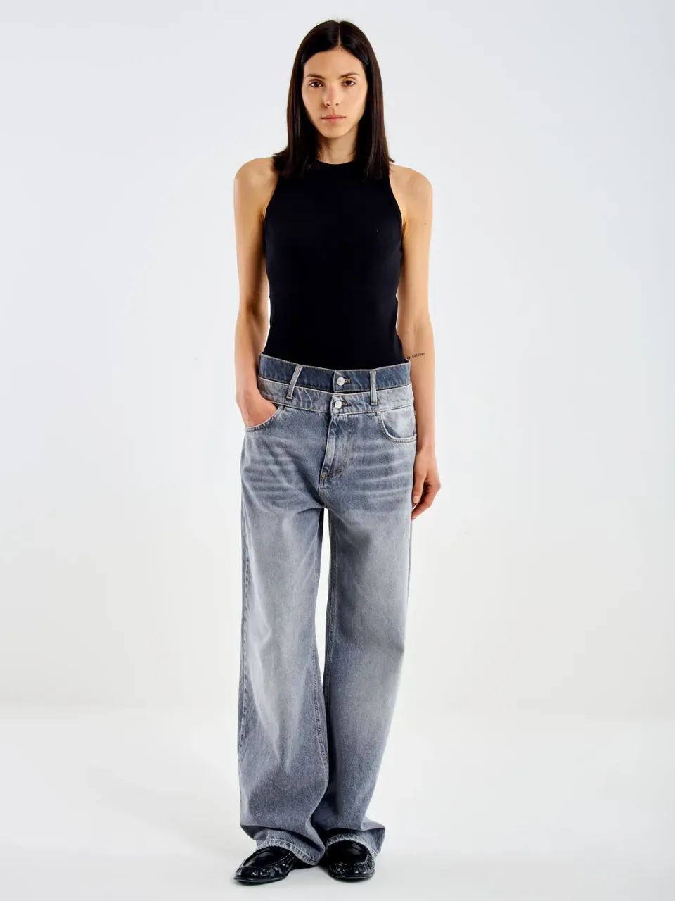 Vicolo Sofia jeans baggy grigio schiarito cotone