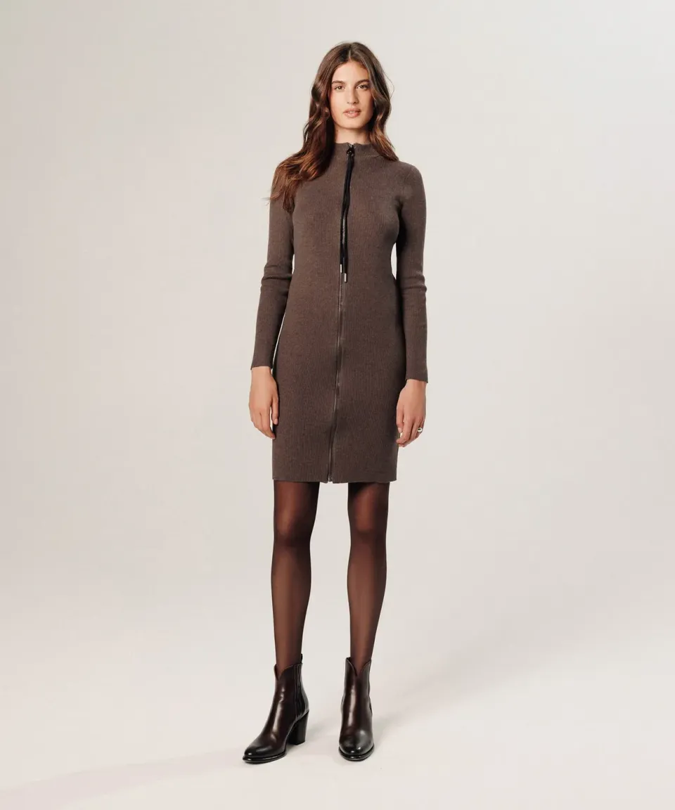 Rodier Abito maglia midi Havana Brown a coste