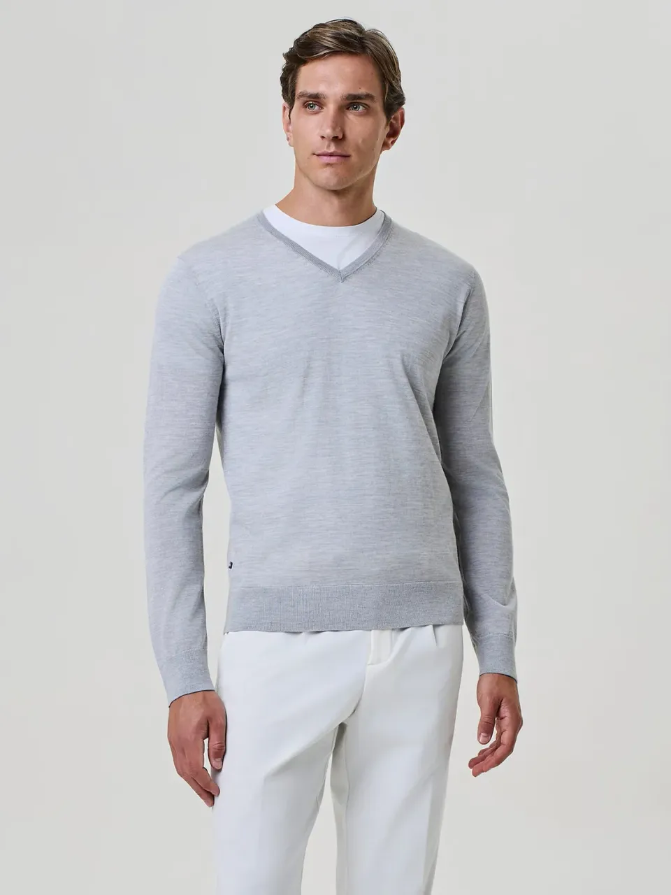 Paul Taylor Maglia Scollo V Misto Seta Grigio Chiaro Melange