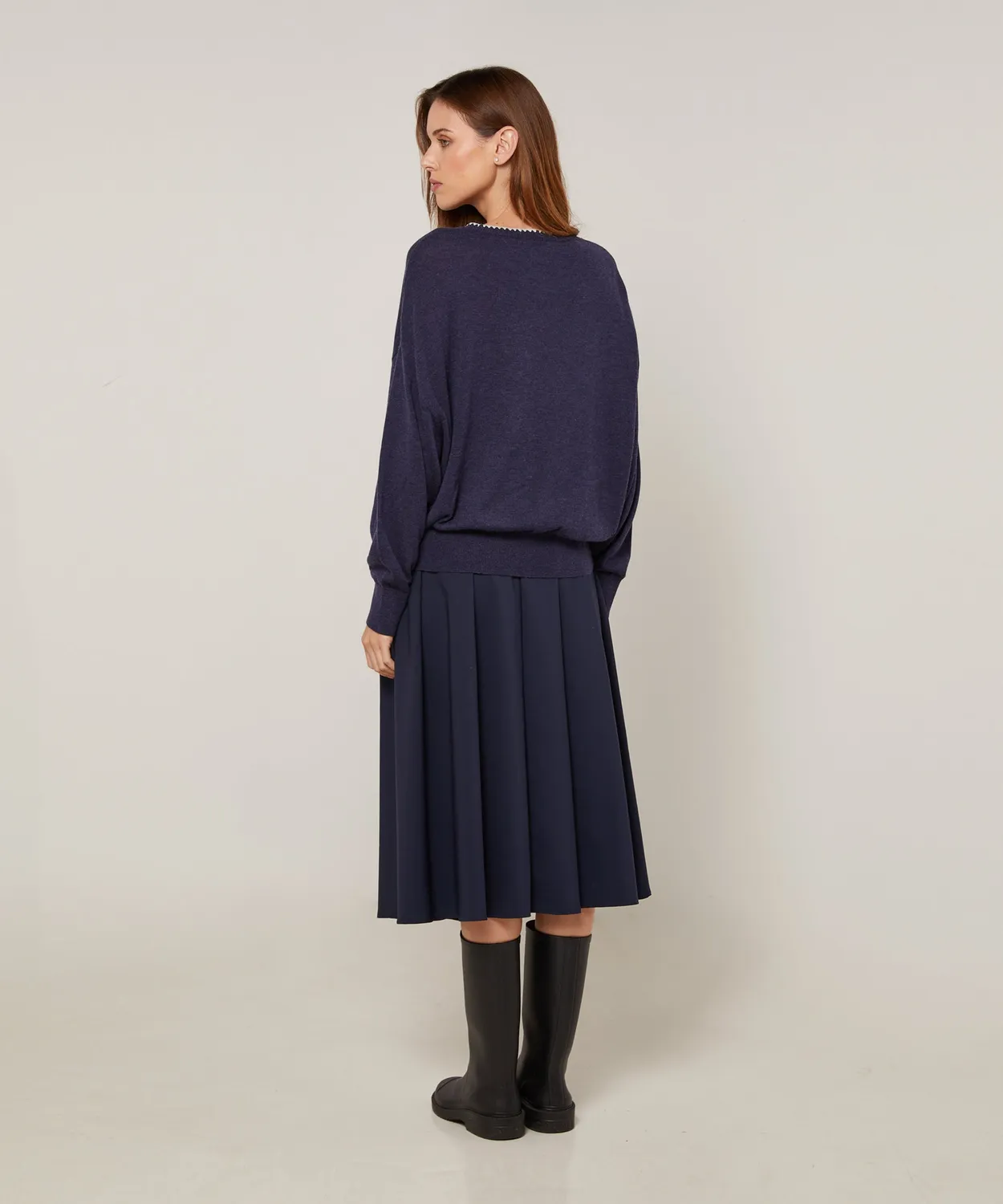 Rodier Maglione girocollo maglia fine blu denim oversize