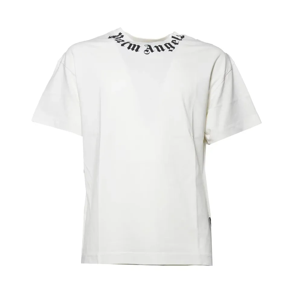 Palm Angels PMAA109S26JER008 t-shirt bianco/nero logo collo