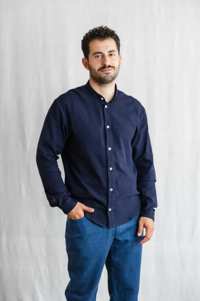 Jyoti Harish camicia cotone blu midnight uomo