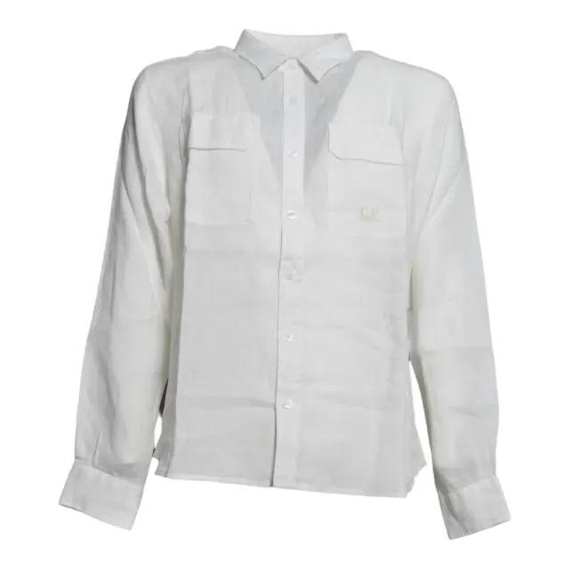 C.P. Company 20CMSH274A110533G camicia uomo bianca lino