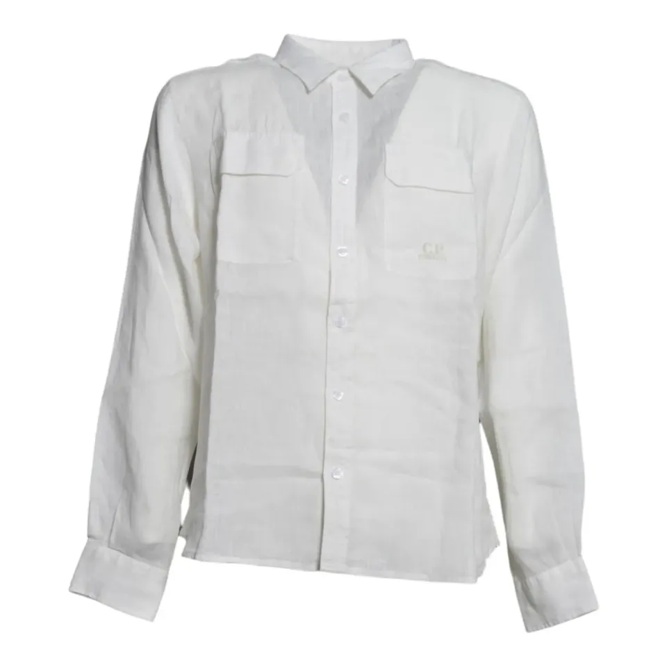 C.P. Company 20CMSH274A110533G camicia uomo bianca lino