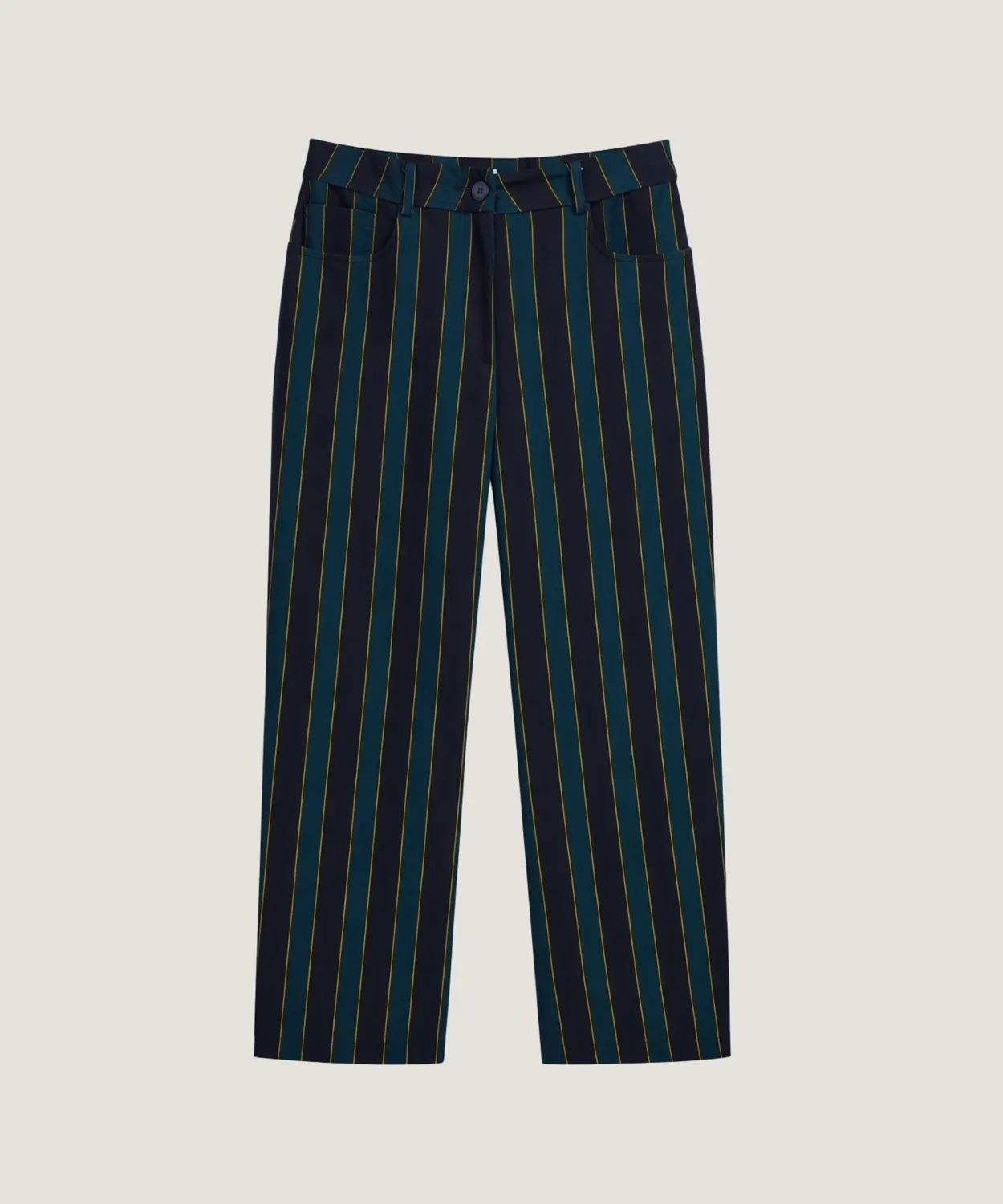 Rodier pantaloni dritti tela stampata blu righe cotone
