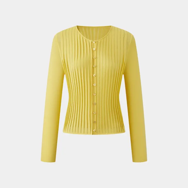 Ports Pleat Button-Front Cardigan giallo pieghe bottoni