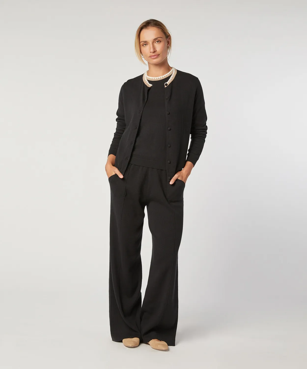 Rodier twin-set cotone nero top e cardigan 36-46