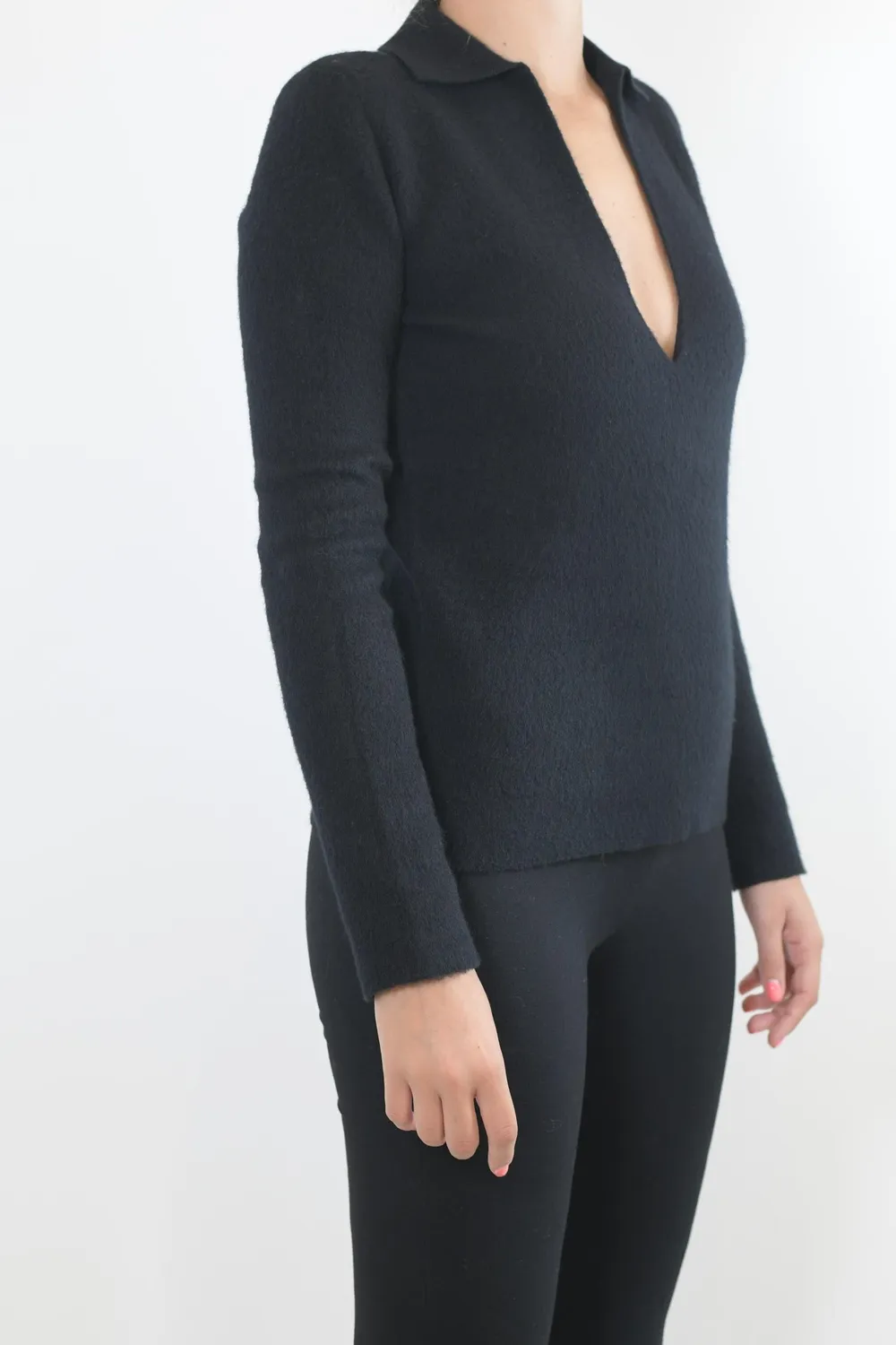 Jil Sander polo maglia lana vergine nera 34 36